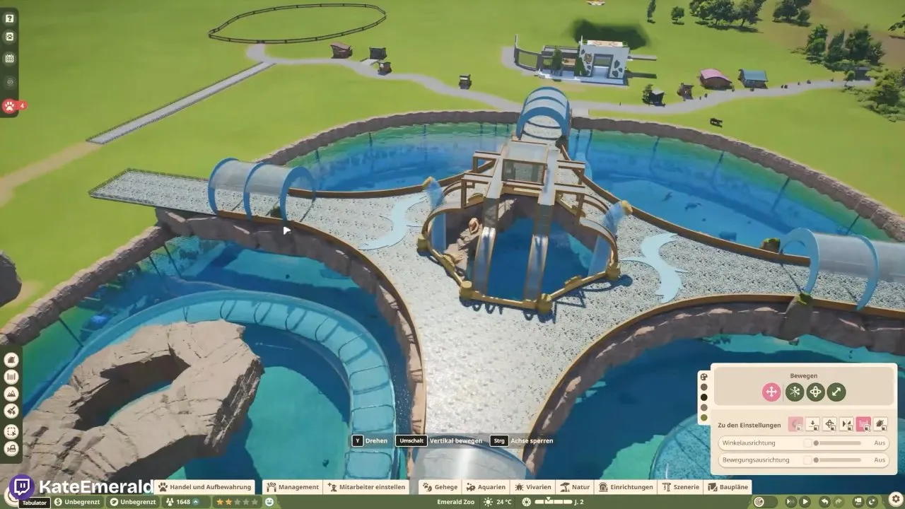 Planet Zoo 2 aquarium completed water-filled shark tank with curved viewing tunnels and submerged rocks