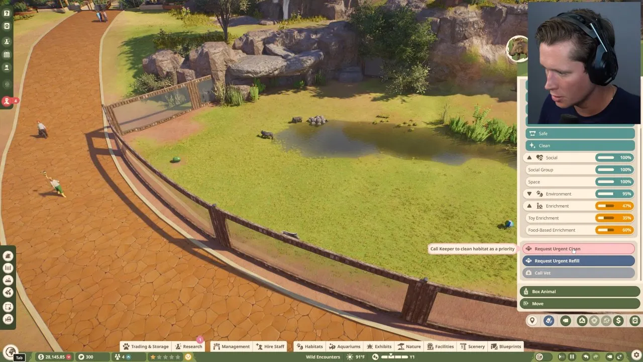 Planet Zoo 2 beginner tips animal welfare panel separating toy and food-based enrichment from space and social needs