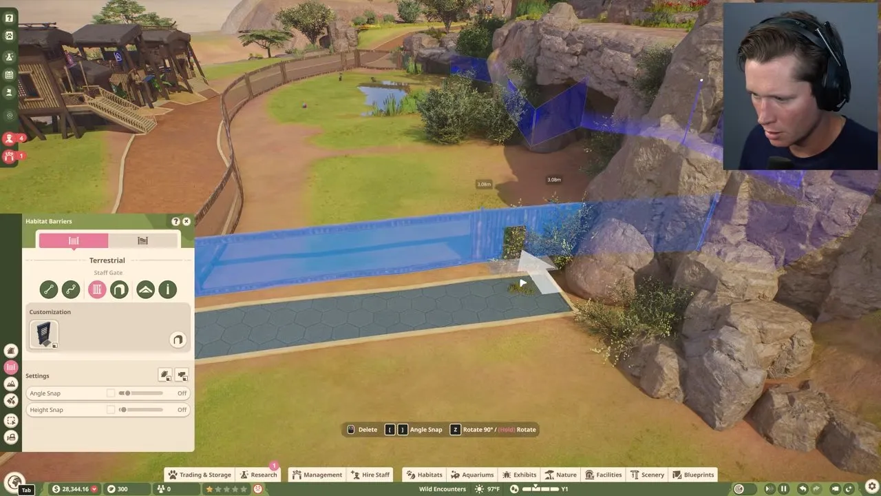 Planet Zoo 2 beginner tips staff-only path meeting a habitat Staff Gate at the barrier